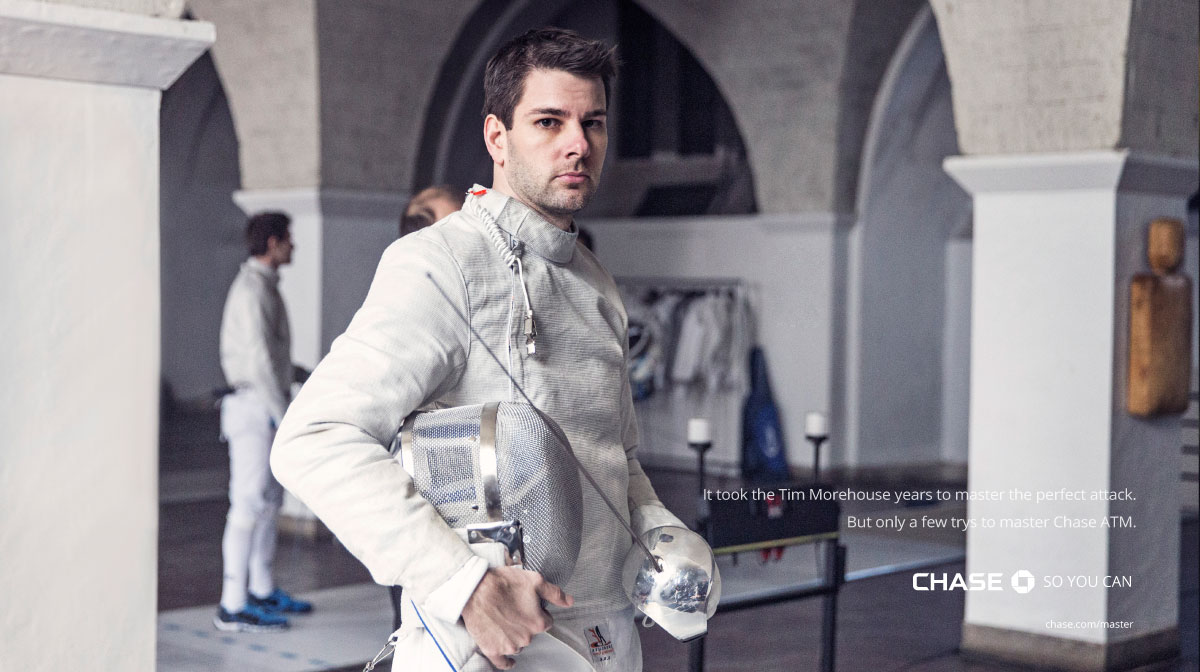 Fencing champion Tim Morehouse in the Chase Mastery campaign