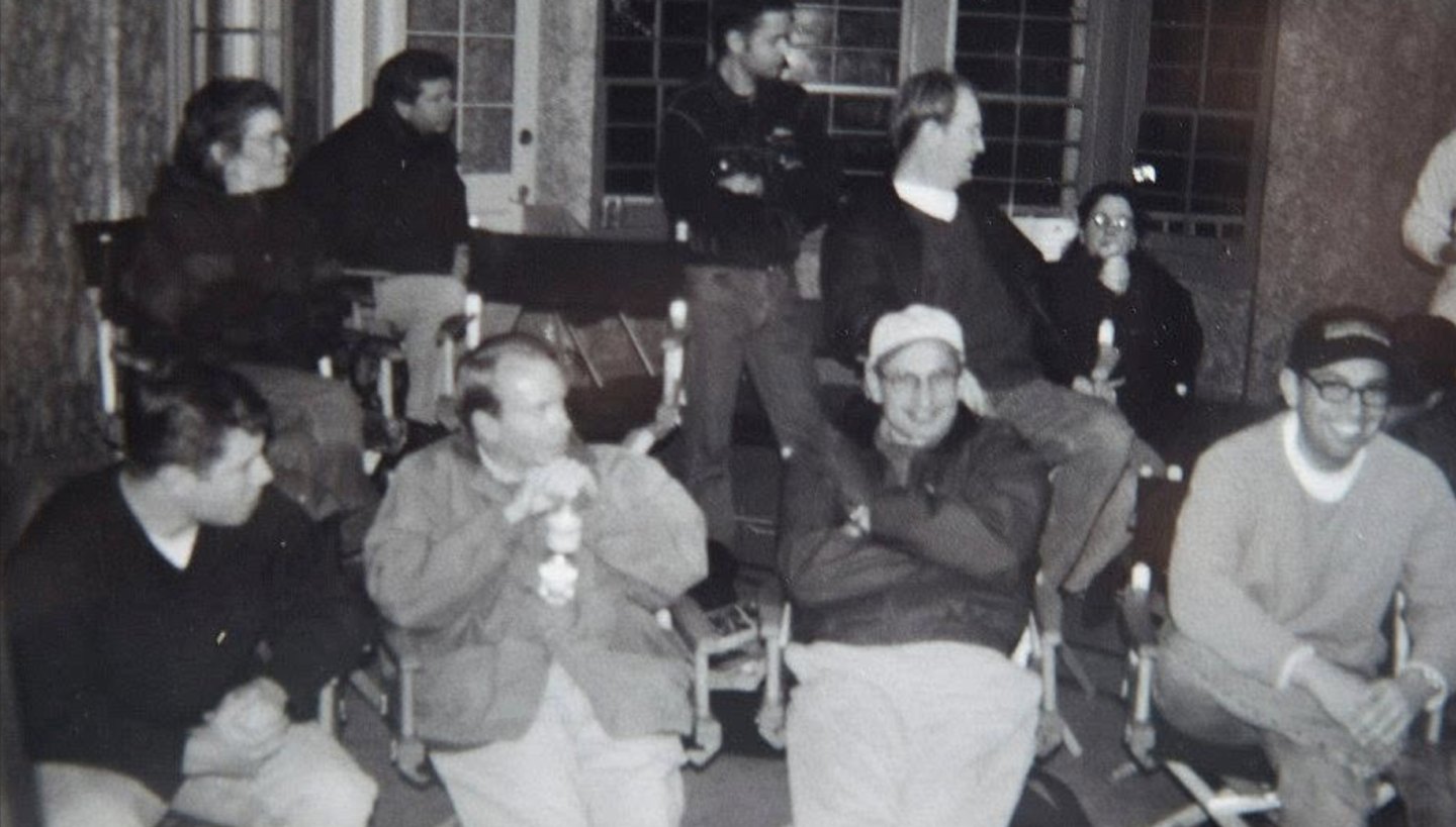 Ahmer Kalam with friends, black-and-white photo